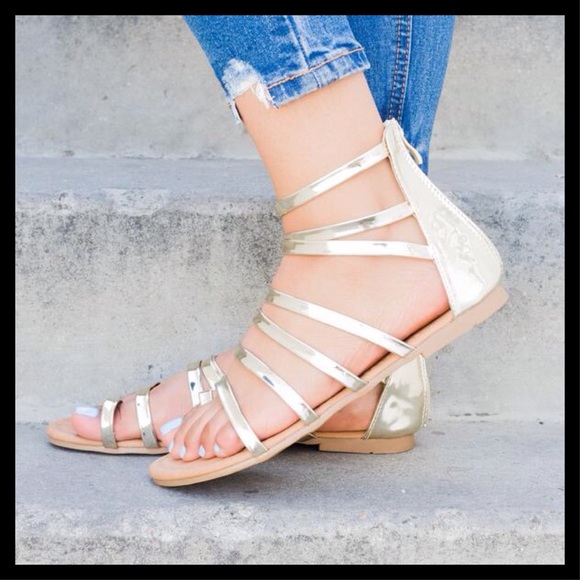 Gold Strappy Open Toe Sandals - Picture 2 of 3